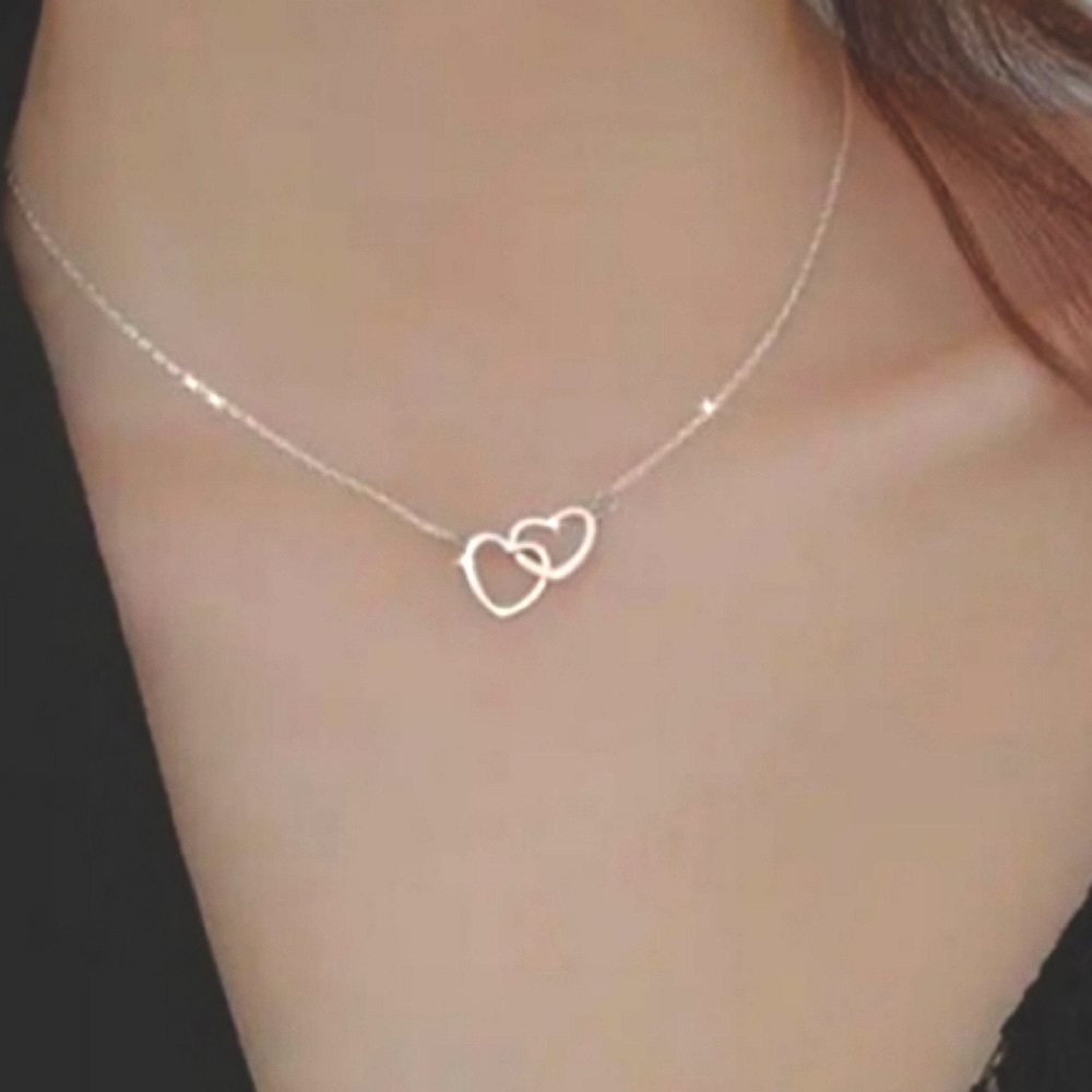 Gold Tone Double Heart Necklace lobster clasp NEW in package NWT - Picture 2 of 8
